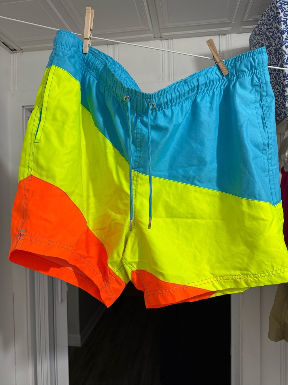 Lands' End Neon Colorblock Swim Trunks - Blue, Yellow & Orange